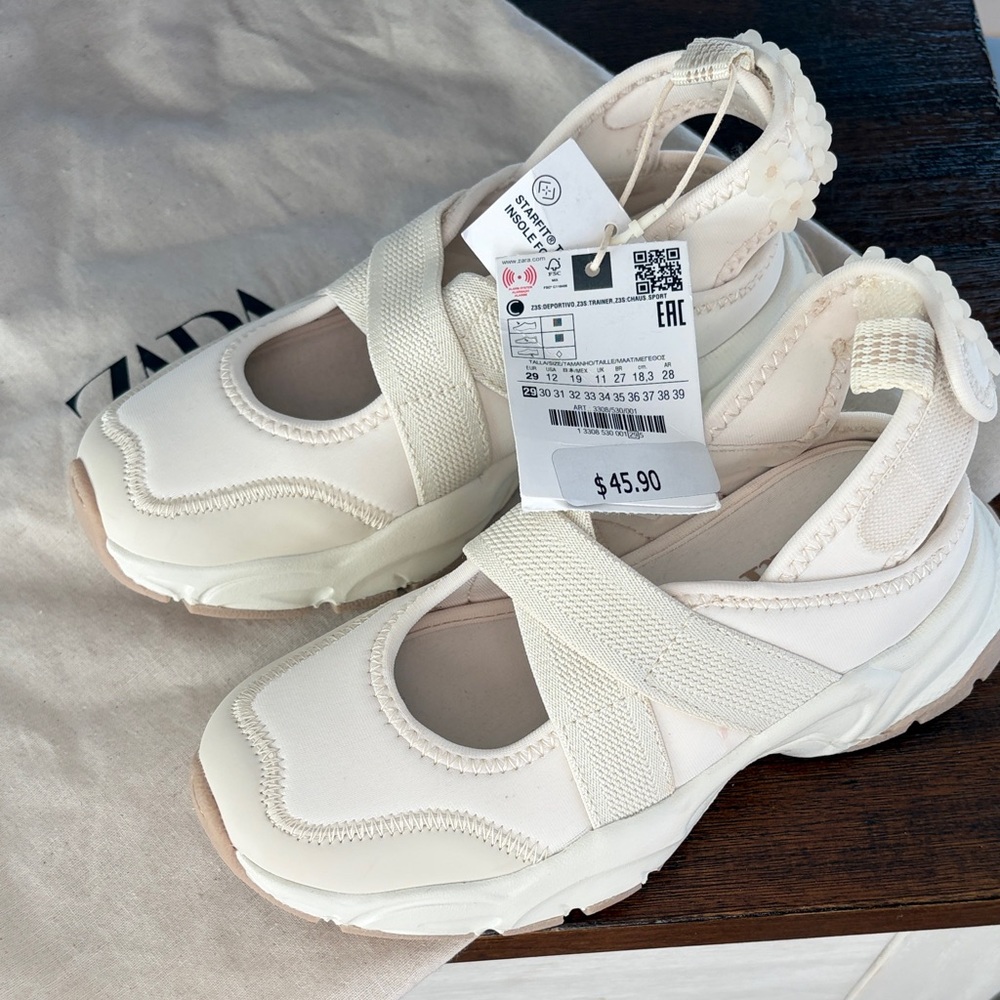 Zara Off-White Strap Sneakers
